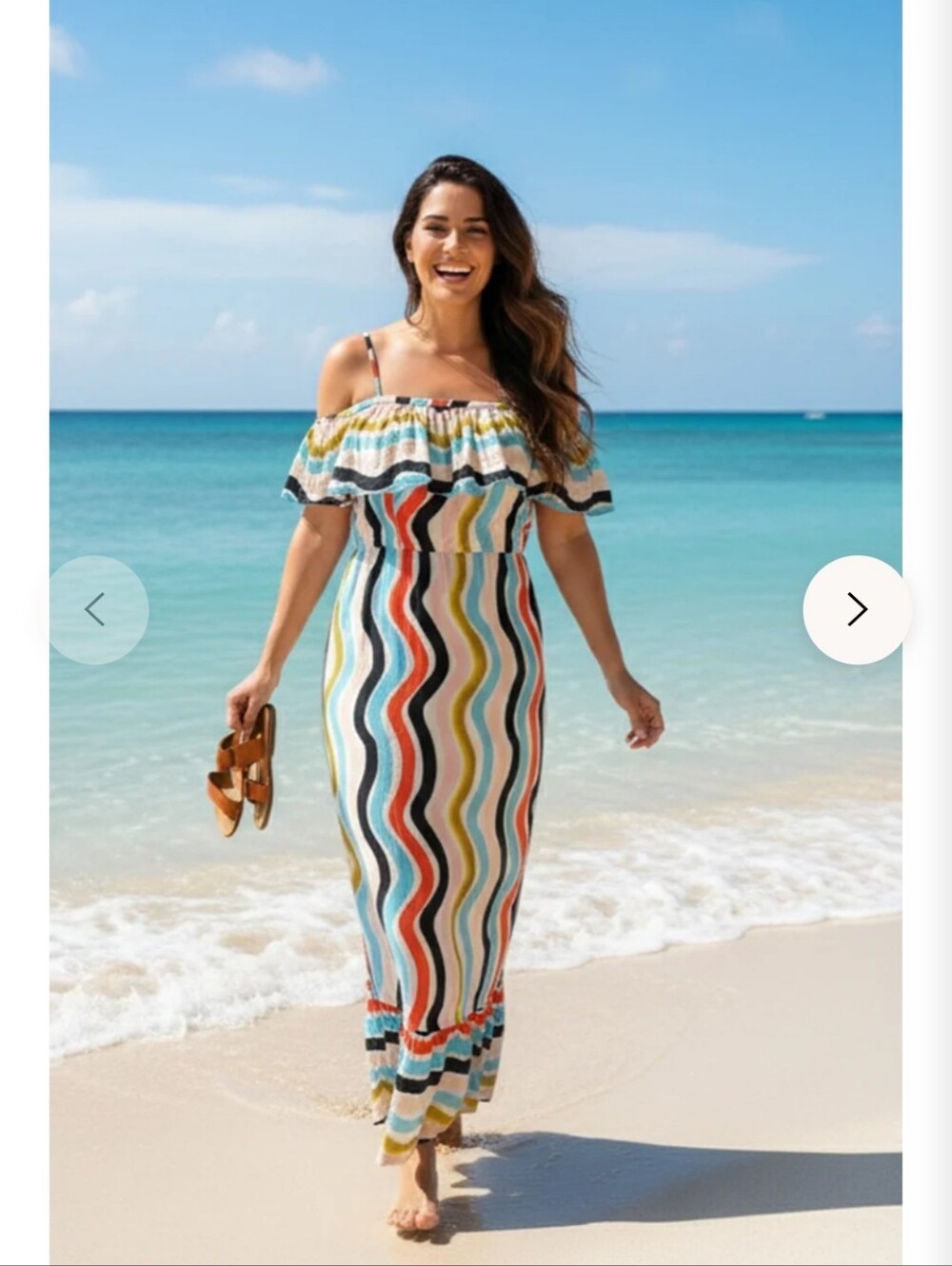 Striped Multicolor Ruffle Maxi Dress - Women